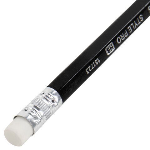 Карандаш чернографитный BRAUBERG 72 шт. &quot;Style PRO&quot;, 1 шт., HB, с ластиком, корпус черный, 181723