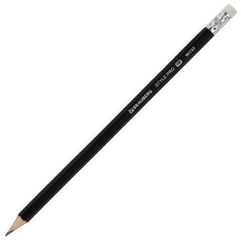 Карандаш чернографитный BRAUBERG 72 шт. &quot;Style PRO&quot;, 1 шт., HB, с ластиком, корпус черный, 181723