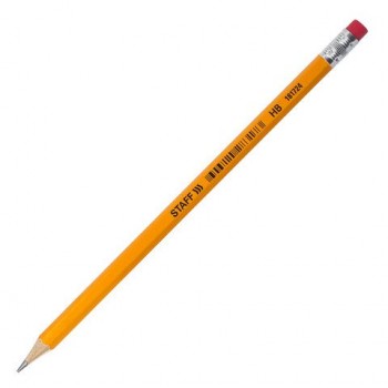 Карандаш чернографитный STAFF 100 шт. "EVERYDAY" BLP-724, 1 шт., НВ, с ластиком, корпус желтый, 181724