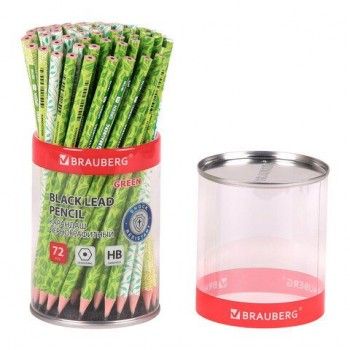 Карандаш чернографитный BRAUBERG 72 шт. "GREEN", 1 шт., HB, пластиковый, корпус ассорти, 181745