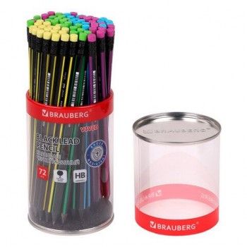 Карандаш чернографитный BRAUBERG 72 шт. "VIVID", 1 шт., HB, с ластиком, корпус ассорти, 181756