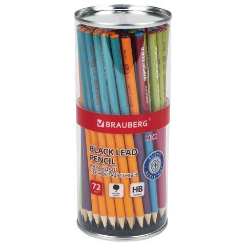 Карандаш чернографитный BRAUBERG 72 шт. &quot;MIX&quot;, 1 шт., HB, корпус ассорти, 181761