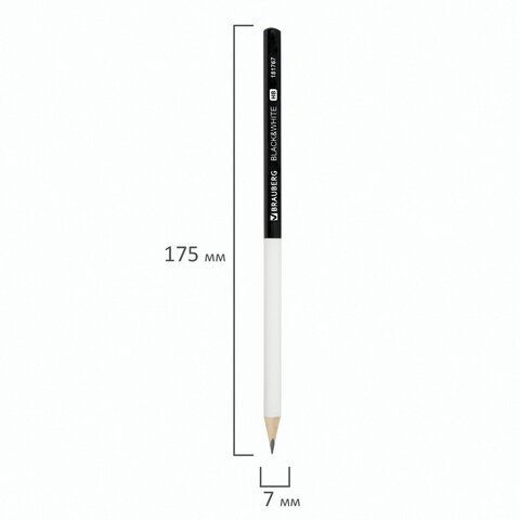 Карандаш чернографитный BRAUBERG 12 шт. &quot;Black&amp;White&quot;, 1 шт., HB, корпус черно-белый, 181767