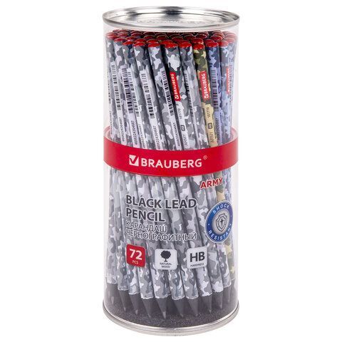 Карандаш чернографитный BRAUBERG 72 шт. &quot;ARMY&quot;, 1 шт., HB, корпус ассорти, 181770