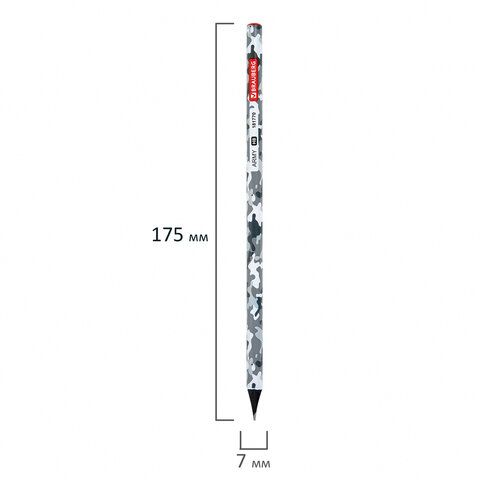 Карандаш чернографитный BRAUBERG &quot;ARMY&quot;, 1 шт., HB, корпус ассорти, 181770