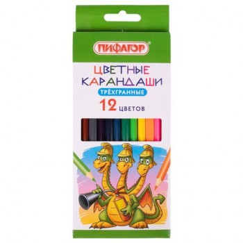 Карандаши цветные ПИФАГОР 2 шт. "Сказки", 12 цветов, трехгранные, натуральное дерево, 181821