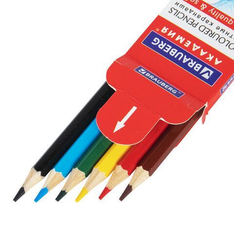 Карандаши цветные мягкие BRAUBERG 4 шт. АКАДЕМИЯ, 6 цветов, шестигранные, грифель 3 мм, 181863