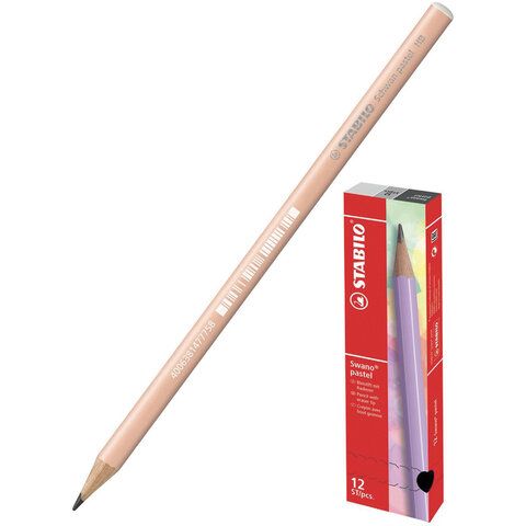 Карандаш чернографитный STABILO 12 шт., 1 шт., &quot;Schwan Pastel&quot;, HB, корпус персиковый, 421/HB-4
