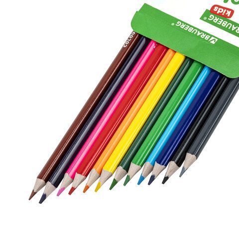 Карандаши цветные BRAUBERG KIDS 2 шт., 12 цветов, трехгранный корпус, грифель мягкий 3 мм, 181943