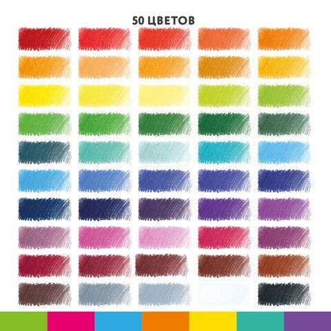 Карандаши цветные BRAUBERG KIDS, 50 цветов, трехгранные, грифель 3 мм, 181946