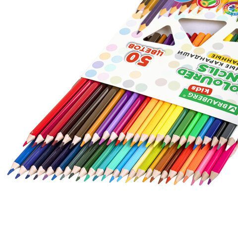 Карандаши цветные BRAUBERG KIDS, 50 цветов, трехгранные, грифель 3 мм, 181946