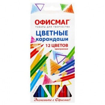 Карандаши цветные ОФИСМАГ 4 шт. 12 цветов, грифель мягкий 3 мм, 181956
