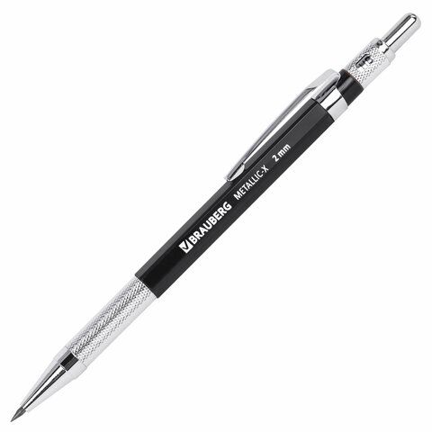 Карандаш механический цанговый 2 мм, HB, BRAUBERG &quot;METALLIC X-20&quot;, металлические детали, 181976