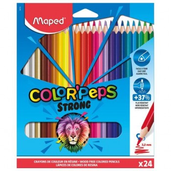 Карандаши цветные MAPED "COLOR PEP'S Strong", 24 цвета, трехгранные, грифель 3,2 мм, 862724