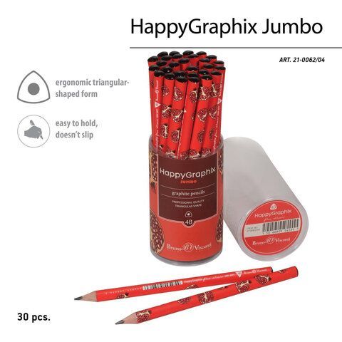 Карандаш чернографитный утолщенный BRUNO VISCONTI 30 шт. &quot;HappyGraphix Jumbo&quot;, &quot;Fresh &amp; fruity. Гранат&quot;, 4В, 21-0062/04