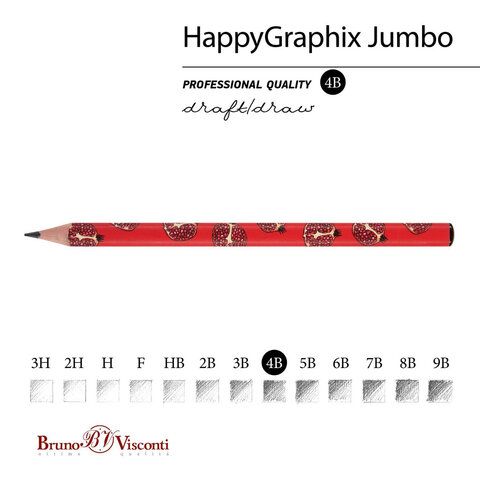 Карандаш чернографитный утолщенный BRUNO VISCONTI 30 шт. &quot;HappyGraphix Jumbo&quot;, &quot;Fresh &amp; fruity. Гранат&quot;, 4В, 21-0062/04