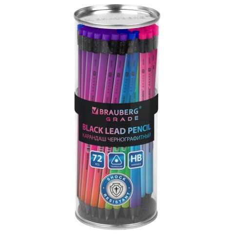 Карандаш чернографитный с ластиком BRAUBERG 72 шт. &quot;GRADE Metallic&quot;, 1 шт., HB, трехгранный, 182000