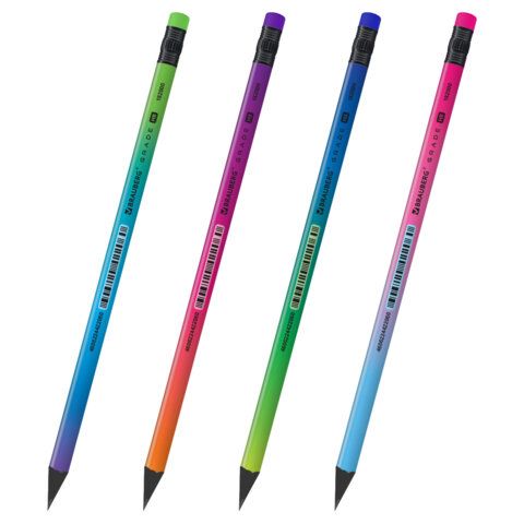 Карандаш чернографитный с ластиком BRAUBERG 72 шт. &quot;GRADE Metallic&quot;, 1 шт., HB, трехгранный, 182000