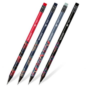 Карандаш чернографитный BRAUBERG 36 шт. "ONI", 1 шт, HB, с ластиком, корпус ассорти, 182023