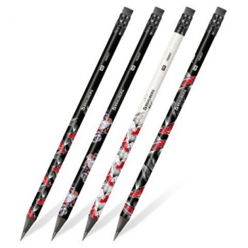 Карандаш чернографитный BRAUBERG 36 шт. "FISH KOI", 1 шт, HB, с ластиком, корпус ассорти, 182027
