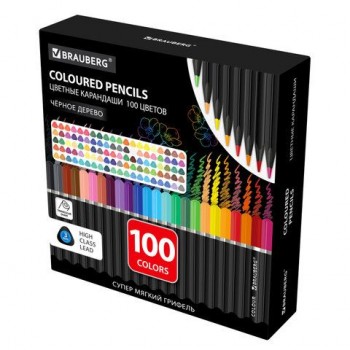 Карандаши цветные чёрное дерево BRAUBERG BLACK WOOD, 100 цветов, мягкий грифель, 182045