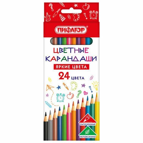 Карандаши цветные ПИФАГОР 6 шт. ЭКО &quot;КЛАССИК&quot;, 24 цвета, шестигранные, 182050