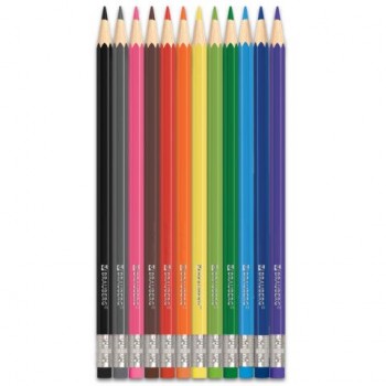 Карандаши цветные стираемые с ластиком BRAUBERG 12 шт. ERASABLE, 12 цветов, шестигранные, 182070
