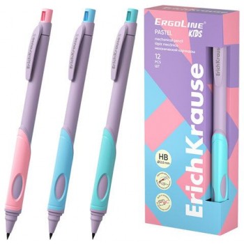 Карандаш механический 2 мм ERICH KRAUSE ErgoLine Kids Pastel, HB, с точилкой, ассорти, 63833