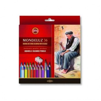 Карандаши цветные акварельные художественные KOH-I-NOOR "Mondeluz", 36цв., кисть, точилка, европодвес 3712/36, 3712036003KZ