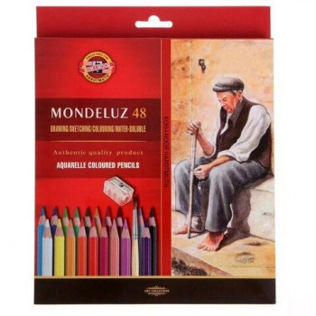 Карандаши цветные акварельные художественные KOH-I-NOOR "Mondeluz", 48цв., кисть, точилка, европодвес 3713/48, 3713048003KZ