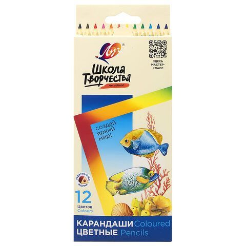 Карандаши цветные ЛУЧ "Школа Творчества", 12 цветов, трехгранные, натуральное дерево,, 30С 1806-08