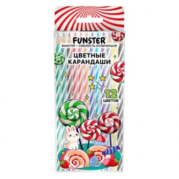 Карандаши цветные FUNSTER 12 шт. TWIST, 12 цветов, корпус со спиралью, ПВХ бокс, круглые, 182201