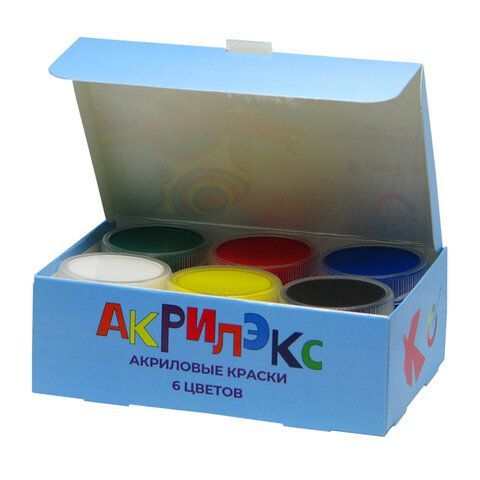 Краски акриловые &quot;Акрилэкс&quot;, 6 цветов по 20 мл, в баночках, 24-6.20-50