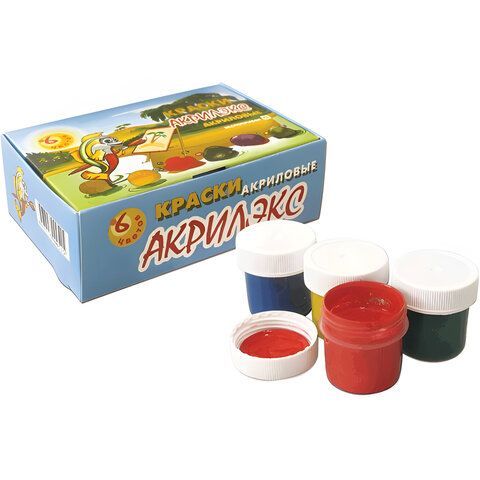 Краски акриловые &quot;Акрилэкс&quot;, 6 цветов по 20 мл, в баночках, 24-6.20-50