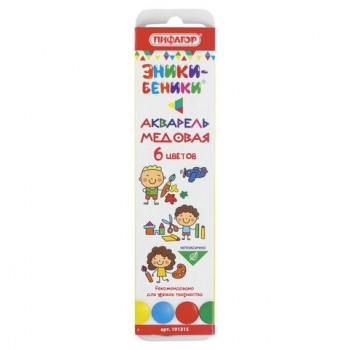 Краски акварельные ПИФАГОР 8 шт. "ЭНИКИ-БЕНИКИ", 6 цветов, медовые, картонная коробка, пластиковая подложка, 191315