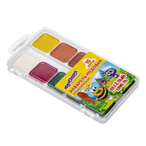 Краски акварельные ЮНЛАНДИЯ 12 шт. "ВЕСЁЛЫЙ ШМЕЛЬ", медовые, 10 цветов, КЛАССИЧЕСКИЕ, пластик, 191323