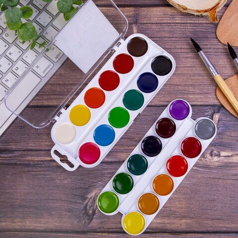 Краски акварельные ЮНЛАНДИЯ 8 шт. "ЮНЫЙ ВОЛШЕБНИК", медовые, 24 цвета, КЛАССИЧЕСКИЕ, пластик, 191325