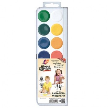 Краски акварельные ЛУЧ 12 шт. "Школа творчества", 14 цветов, медовые, без кисти, пластиковая коробка, 29С 1757-08