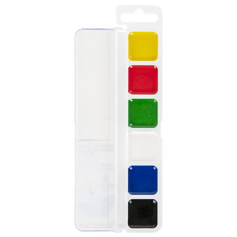 Краски акварельные BRAUBERG 6 шт. KIDS, медовые, 6 цветов, квадратные кюветы, пластиковый пенал, 192281