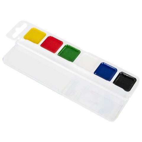 Краски акварельные BRAUBERG 6 шт. KIDS, медовые, 6 цветов, квадратные кюветы, пластиковый пенал, 192281