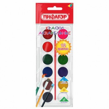 Краски акварельные ПИФАГОР 24 шт. СОЛНЫШКО 12 цветов, круглые кюветы, пенал, 192635