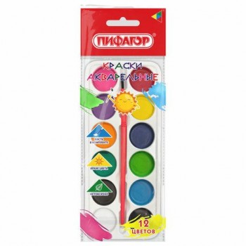 Краски акварельные ПИФАГОР 24 шт. СОЛНЫШКО 12 цветов, круглые кюветы, на коррексе, 192636