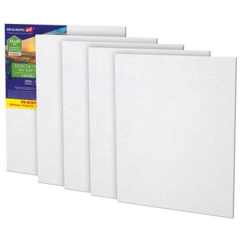 Холсты на картоне НАБОР 5 штук (25*30 см), хлопок, 280 г/м2, грунт, BRAUBERG ART CLASSIC, 192652