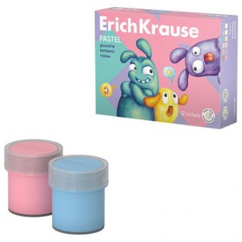 Гуашь ERICH KRAUSE Jolly friends pastel 12 цветов по 20 мл, картонная упаковка, 61419