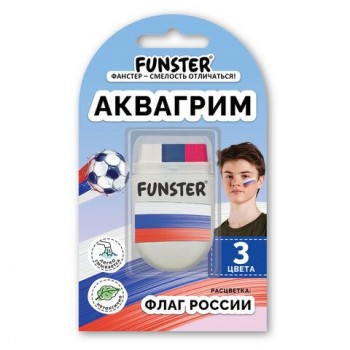 Аквагрим краска для лица и тела, 3 цвета, ФЛАГ РОССИИ (ТРИКОЛОР), ЛЕГКО СМЫВАЕТСЯ, FUNSTER 12 шт., 192842