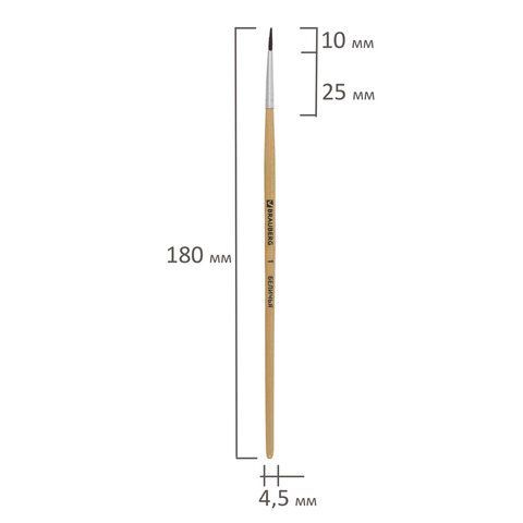 Кисть BRAUBERG, белка, круглая, № 1, 200178