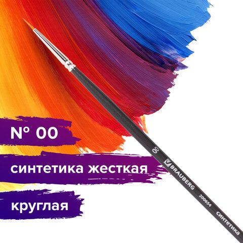 Кисть художественная проф. BRAUBERG ART 5 шт. CLASSIC, синтетика жесткая, круглая, № 00, длинная ручка, 200654