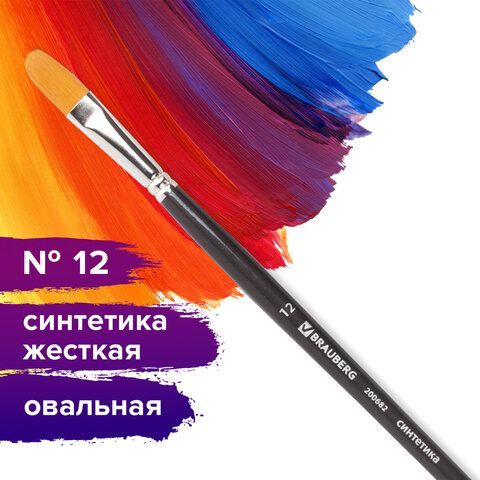 Кисть художественная проф. BRAUBERG ART 2 шт. CLASSIC, синтетика жесткая, овальная, № 12, длинная ручка, 200682