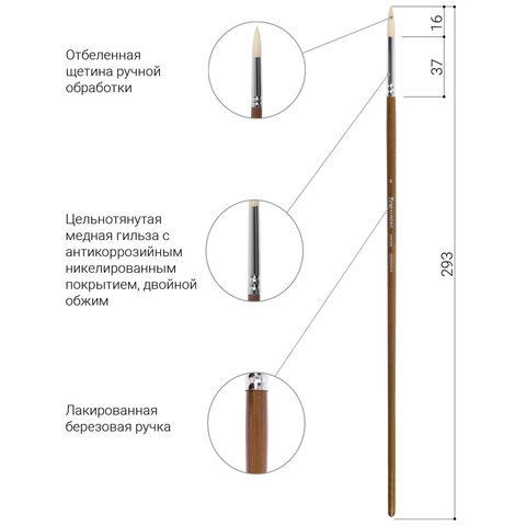 Кисть художественная профессиональная BRAUBERG ART 5 шт. CLASSIC, щетина, круглая, № 4, длинная ручка, 200708