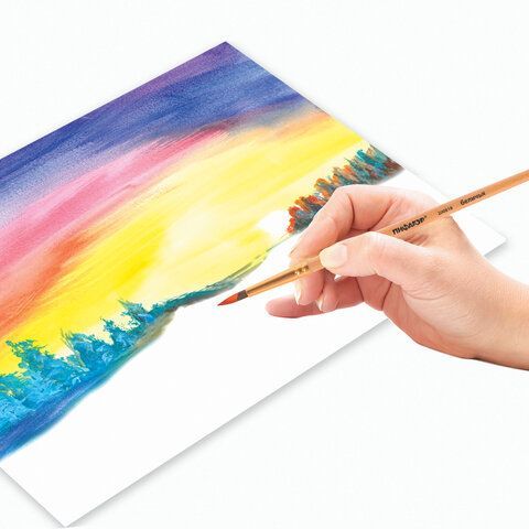 Кисть ПИФАГОР 3 шт., БЕЛКА, круглая, № 4, деревянная лакированная ручка, с колпачком, 200818